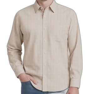 J.Crew Men’s Button-Up Shirt Large Beige Yellow Plaid Long Sleeve 100% Cotton